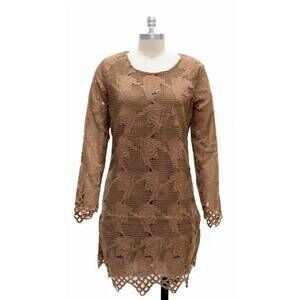 NEW MICHAEL K women's glam lace mini dress in light brown